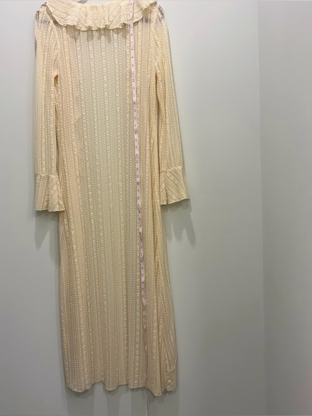 Cottagecore Sheer Lace Long Robe Ruffle Trim Romantic Coquette M Boho Fairy M - Picture 6 of 6